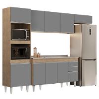 Armário De Cozinha Modulada 4 Peças Cp12 Balcão Com Pia Inox Castanho/cinza - Lumil - 1