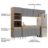 Armário De Cozinha Modulada 4 Peças Cp12 Balcão Com Pia Inox Castanho/cinza - Lumil - 3