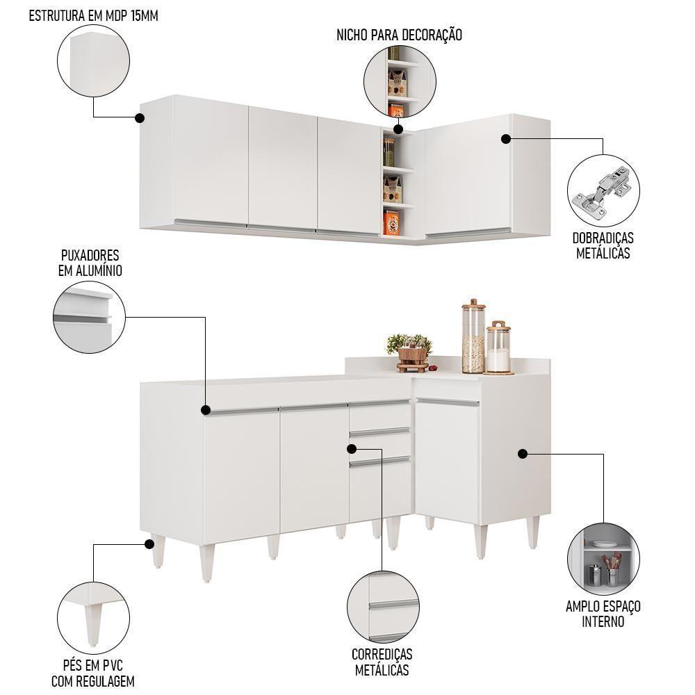 Armário De Cozinha Modulado De Canto Esquerdo 4 Peças Cp46 Balcão Sem Tampo Branco - Lumil - 3