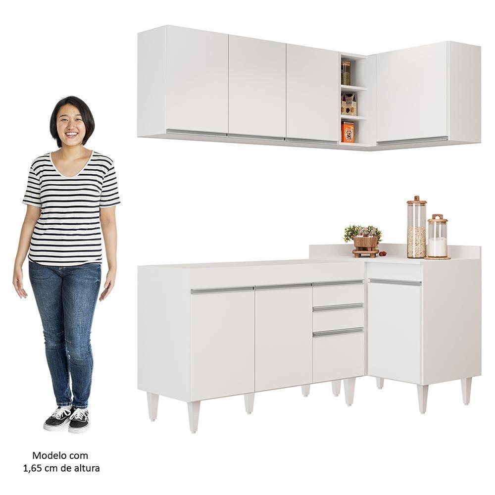 Armário De Cozinha Modulado De Canto Esquerdo 4 Peças Cp46 Balcão Sem Tampo Branco - Lumil - 5