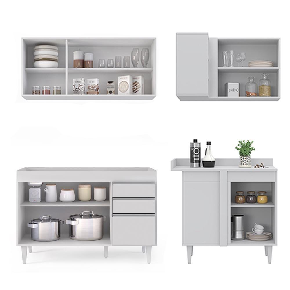 Armário De Cozinha Modulado De Canto Esquerdo 4 Peças Cp46 Balcão Sem Tampo Branco - Lumil - 6