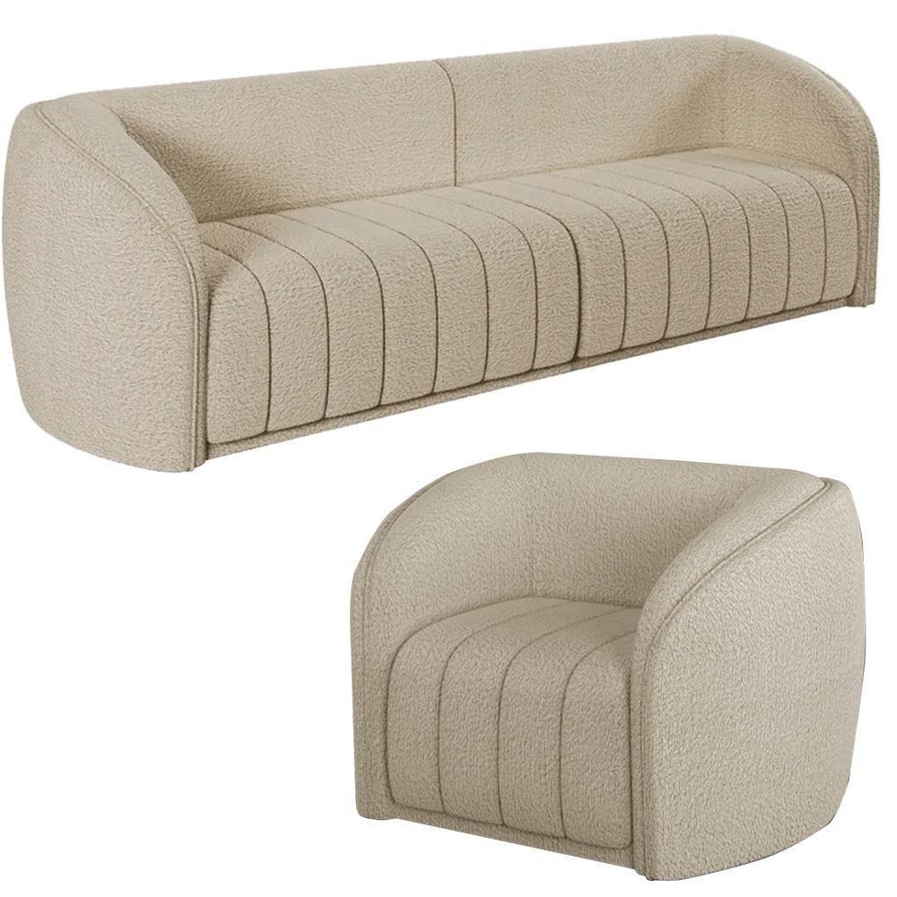 Sofá Decorativo 4 Lugares 332cm E Poltrona Meris M22 Boucle Bege - Mpozenato - 1