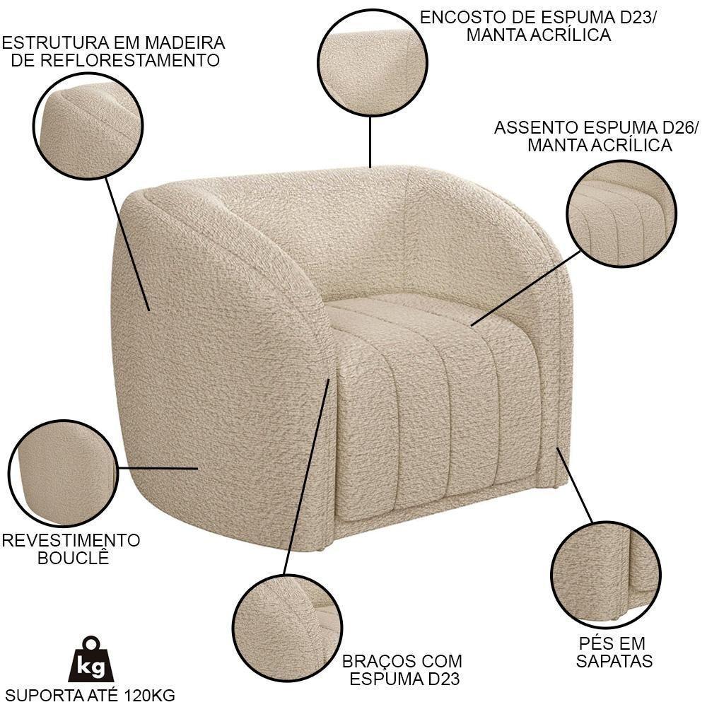 Sofá Decorativo 4 Lugares 332cm E Poltrona Meris M22 Boucle Bege - Mpozenato - 3