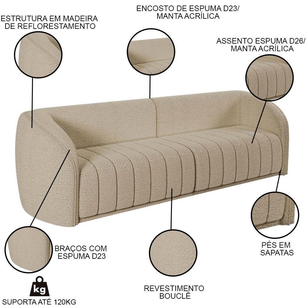 Sofá Decorativo 4 Lugares 332cm E Poltrona Meris M22 Boucle Bege - Mpozenato - 5
