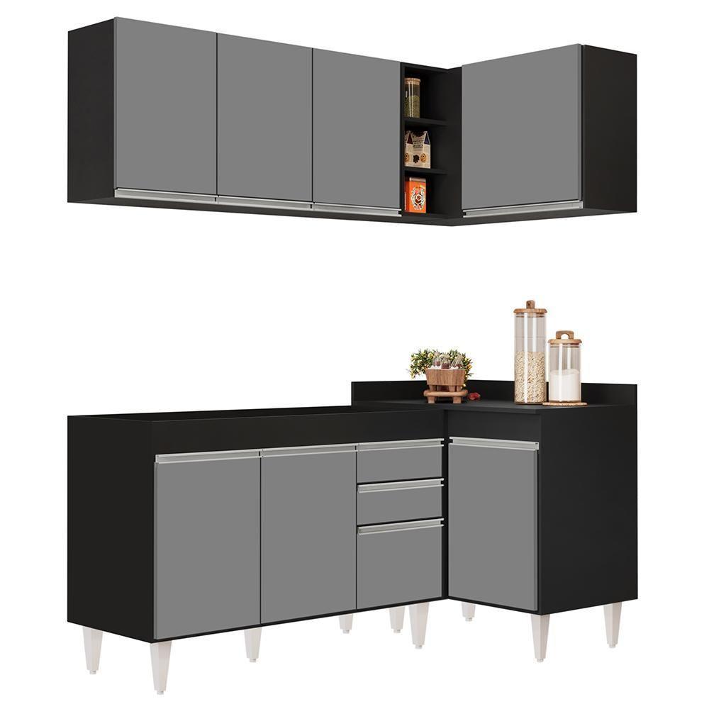 Armário De Cozinha Modulado De Canto Esquerdo 4 Peças Cp46 Balcão Sem Tampo Preto/cinza - Lumil - 1