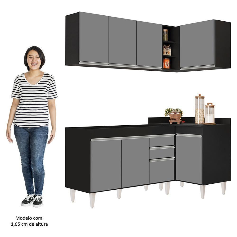 Armário De Cozinha Modulado De Canto Esquerdo 4 Peças Cp46 Balcão Sem Tampo Preto/cinza - Lumil - 5