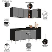 Armário De Cozinha Modulado De Canto Esquerdo 4 Peças Cp46 Balcão Sem Tampo Preto/cinza - Lumil - 3