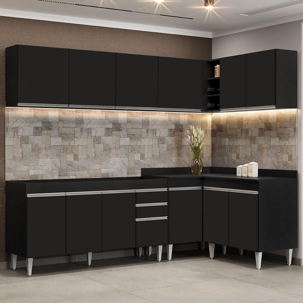 Armário De Cozinha Modulado De Canto 6 Peças Cp31 Balcão Sem Tampo Preto - Lumil - 2