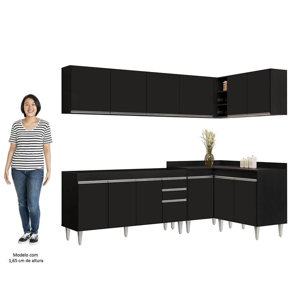 Armário De Cozinha Modulado De Canto 6 Peças Cp31 Balcão Sem Tampo Preto - Lumil - 5
