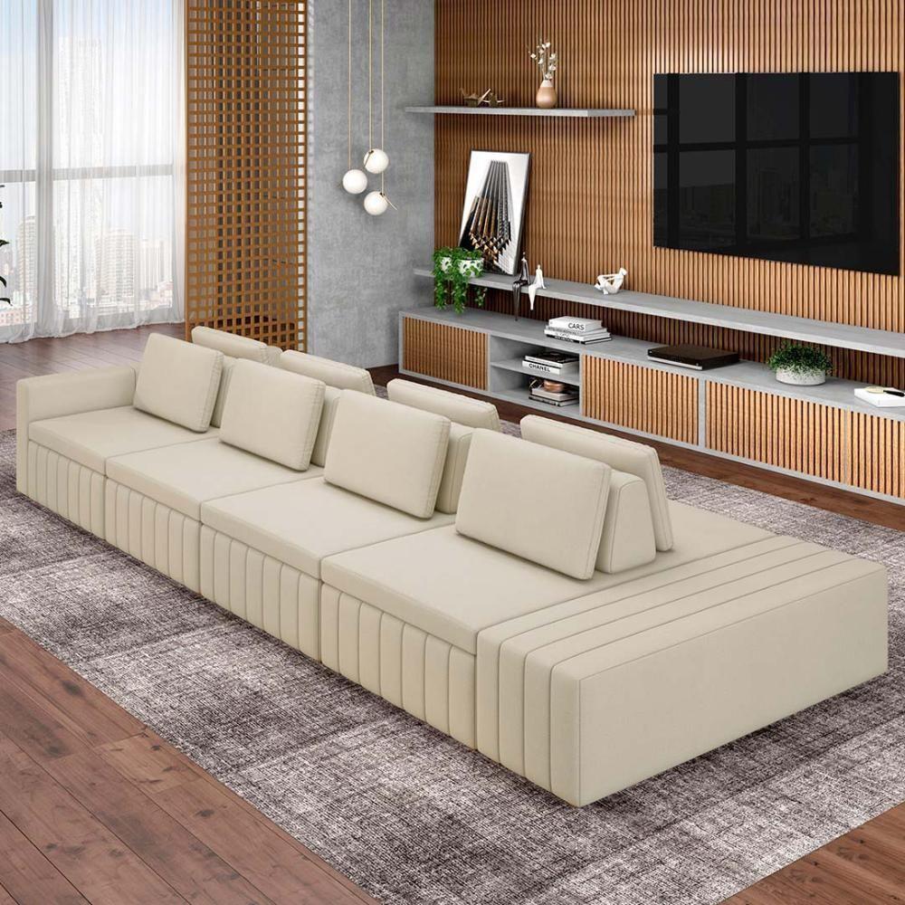 Sofá Ilha E Puff Sala Living 465cm Siesta M22 Linho Areia - Mpozenato - 2
