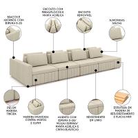 Sofá Ilha E Puff Sala Living 465cm Siesta M22 Linho Areia - Mpozenato - 3