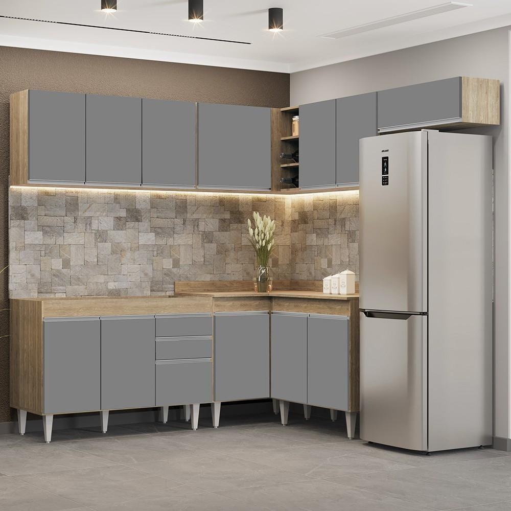 Armário De Cozinha Modulado De Canto 7 Peças Cp19 Balcão Sem Tampo Castanho/cinza - Lumil - 2