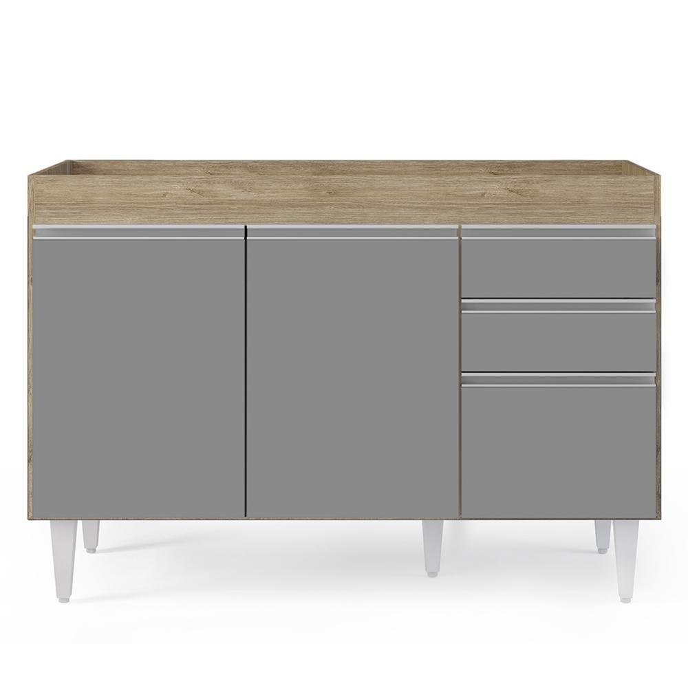 Armário De Cozinha Modulado De Canto 7 Peças Cp19 Balcão Sem Tampo Castanho/cinza - Lumil - 7