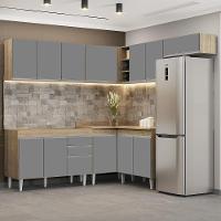 Armário De Cozinha Modulado De Canto 7 Peças Cp19 Balcão Sem Tampo Castanho/cinza - Lumil - 2