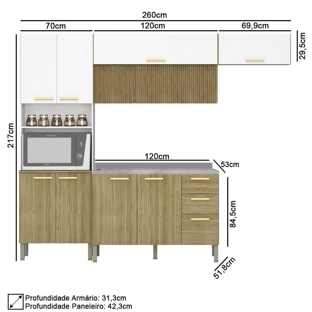 Armário De Cozinha 5 Peças Urban02 Balcão Com Pia 120cm K02 Freijó/supremo - Mpozenato - 4