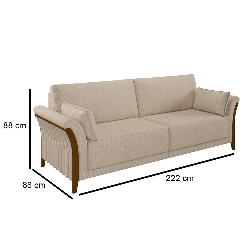 Kit Sofá Living 3 Lugares E Poltrona 102cm Pés Madeira Roya M22 Linho Cru - Mpozenato - 5
