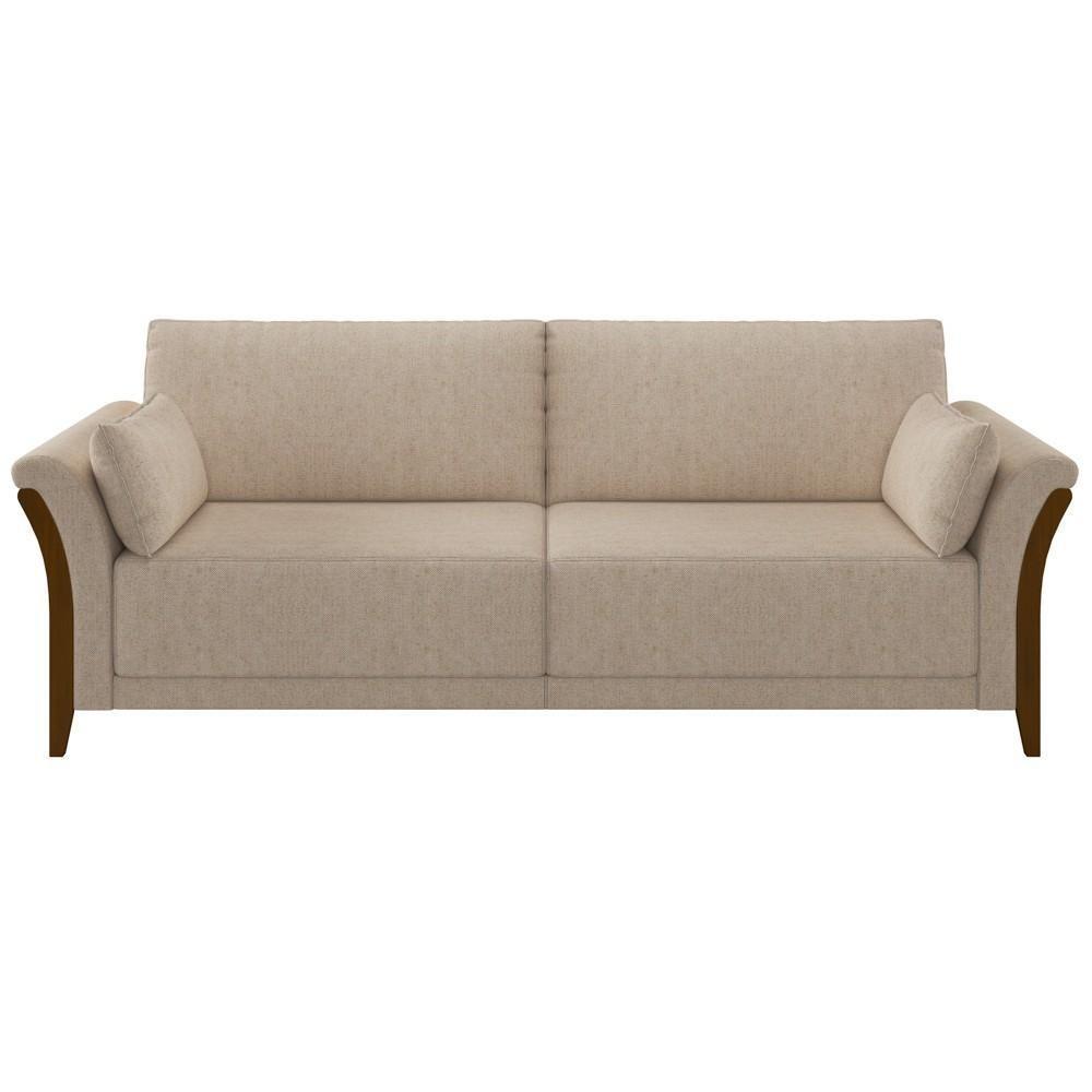 Kit Sofá Living 3 Lugares E Poltrona 102cm Pés Madeira Roya M22 Linho Cru - Mpozenato - 7