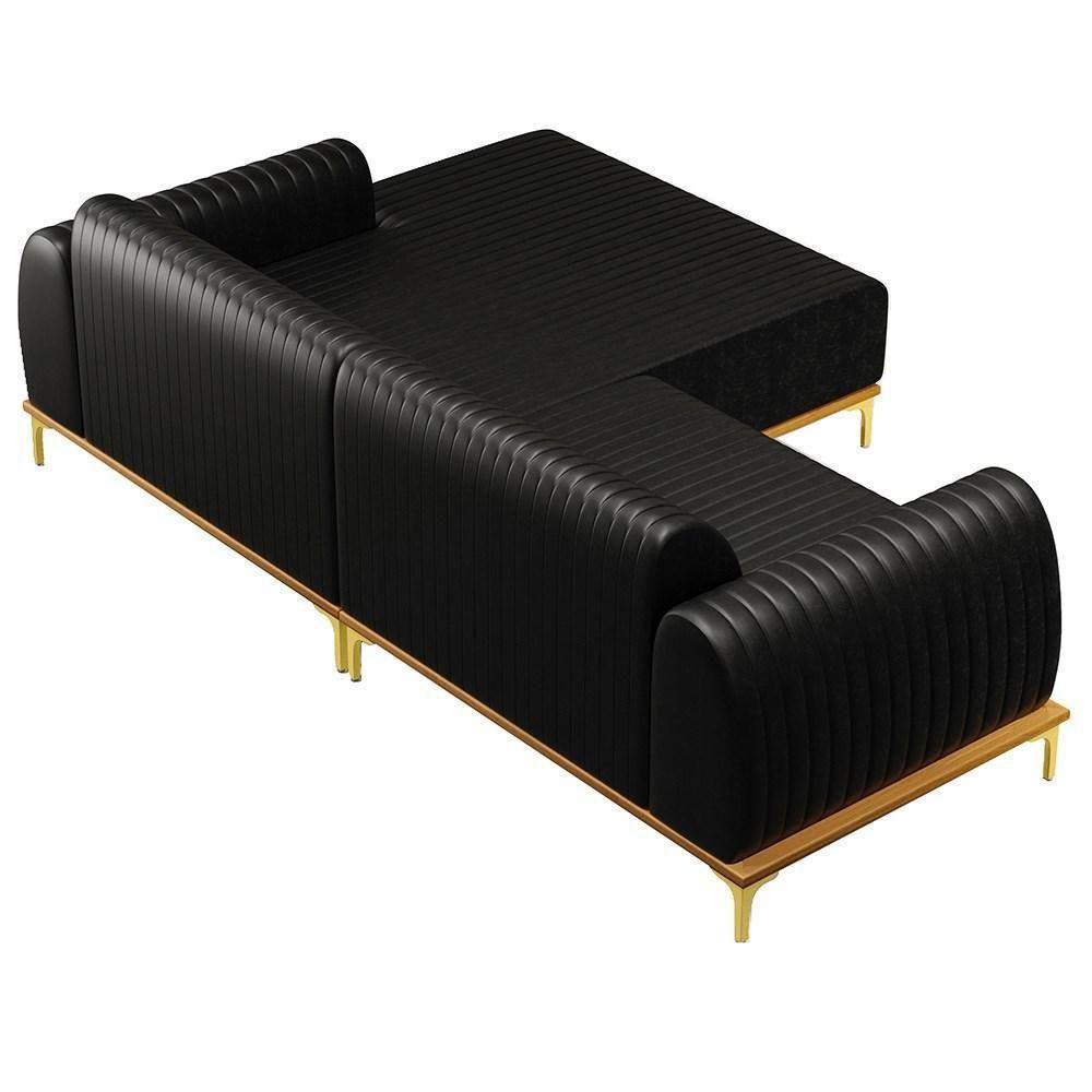 Sofá 245cm 4 Lugares Com Chaise Direito Pés Gold Molino B-159 Corano Preto - Domi - 5