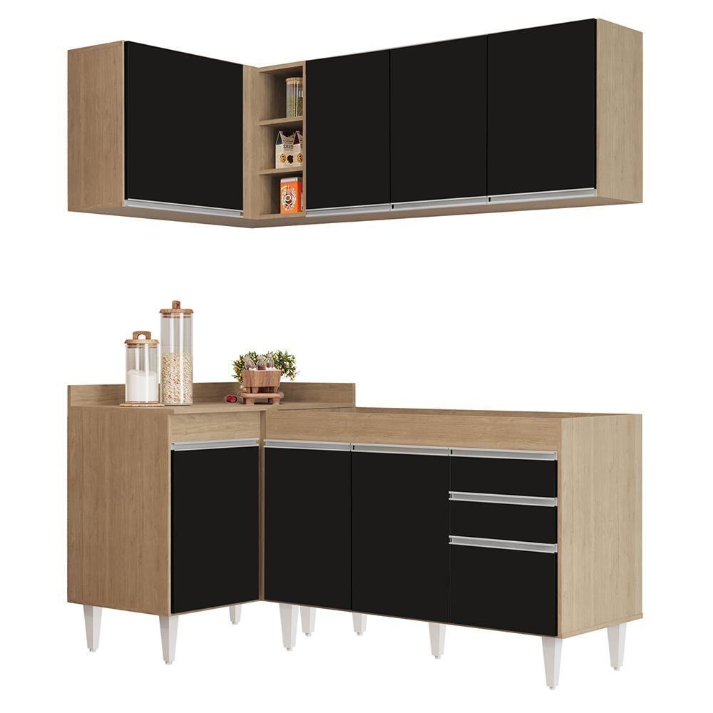 Armário De Cozinha Modulado De Canto Direito 4 Peças Cp37 Balcão Sem Tampo Castanho/preto - Lumil - 1