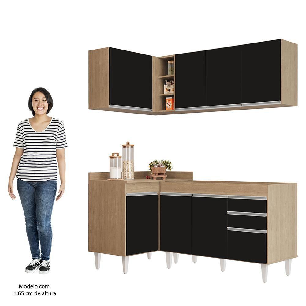 Armário De Cozinha Modulado De Canto Direito 4 Peças Cp37 Balcão Sem Tampo Castanho/preto - Lumil - 5