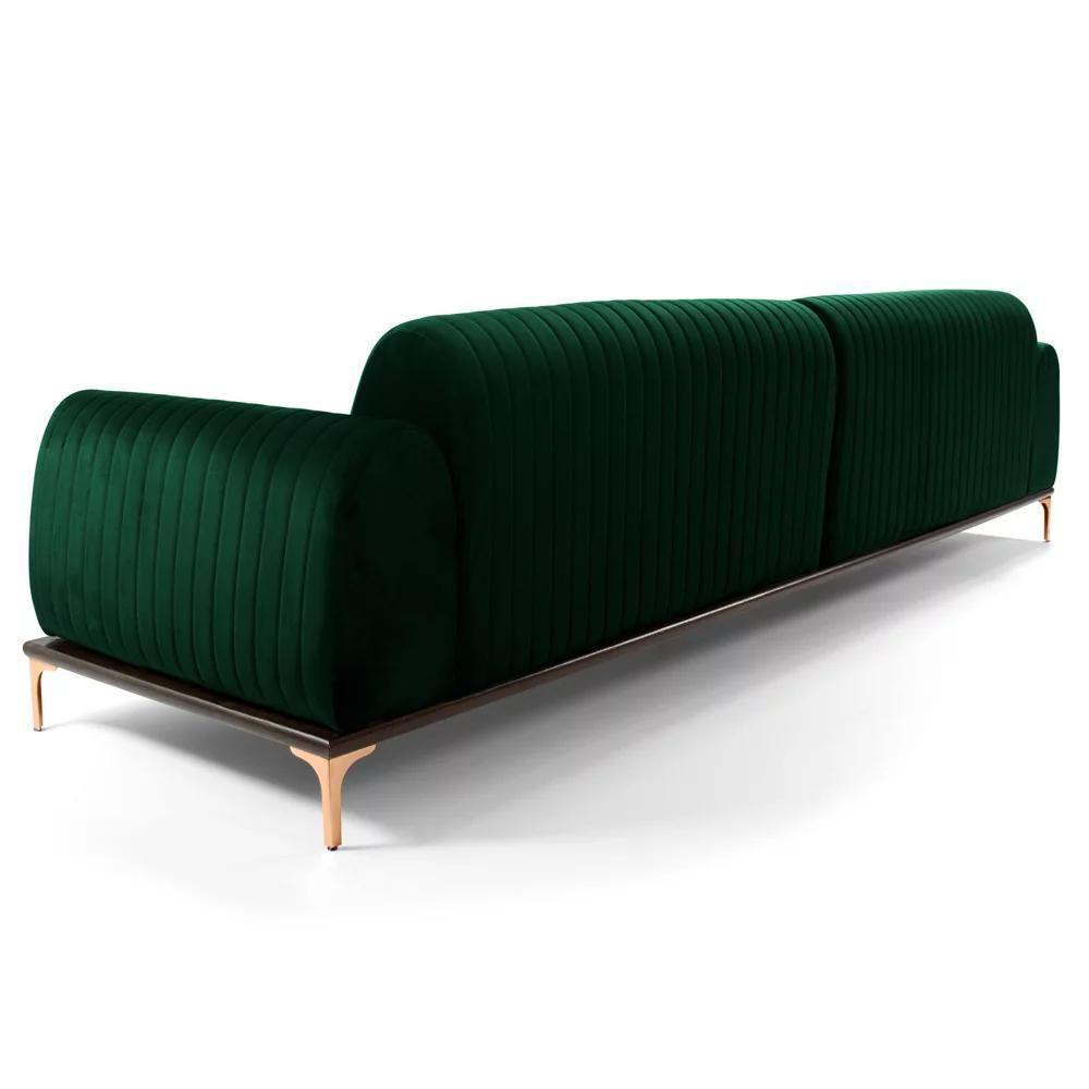 Sofá 255cm 4 Lugares Com Chaise Direito Pés Gold Molino C-303 Veludo Verde Musgo - Domi - 5