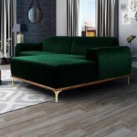 Sofá 255cm 4 Lugares Com Chaise Direito Pés Gold Molino C-303 Veludo Verde Musgo - Domi - 2