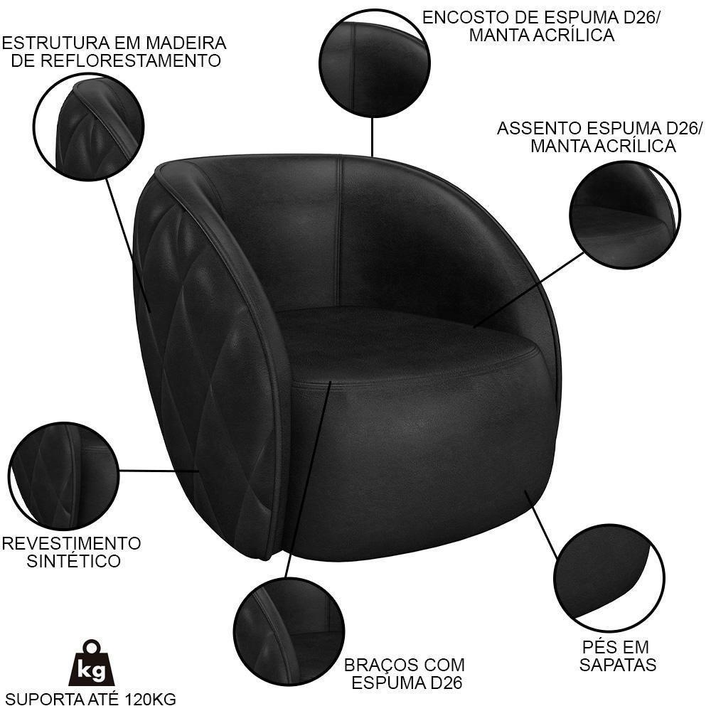 Sofá Decorativo 4 Lugares 318cm Com Almofadas E Poltrona Zion M22 Sintético Preto - Mpozenato - 3