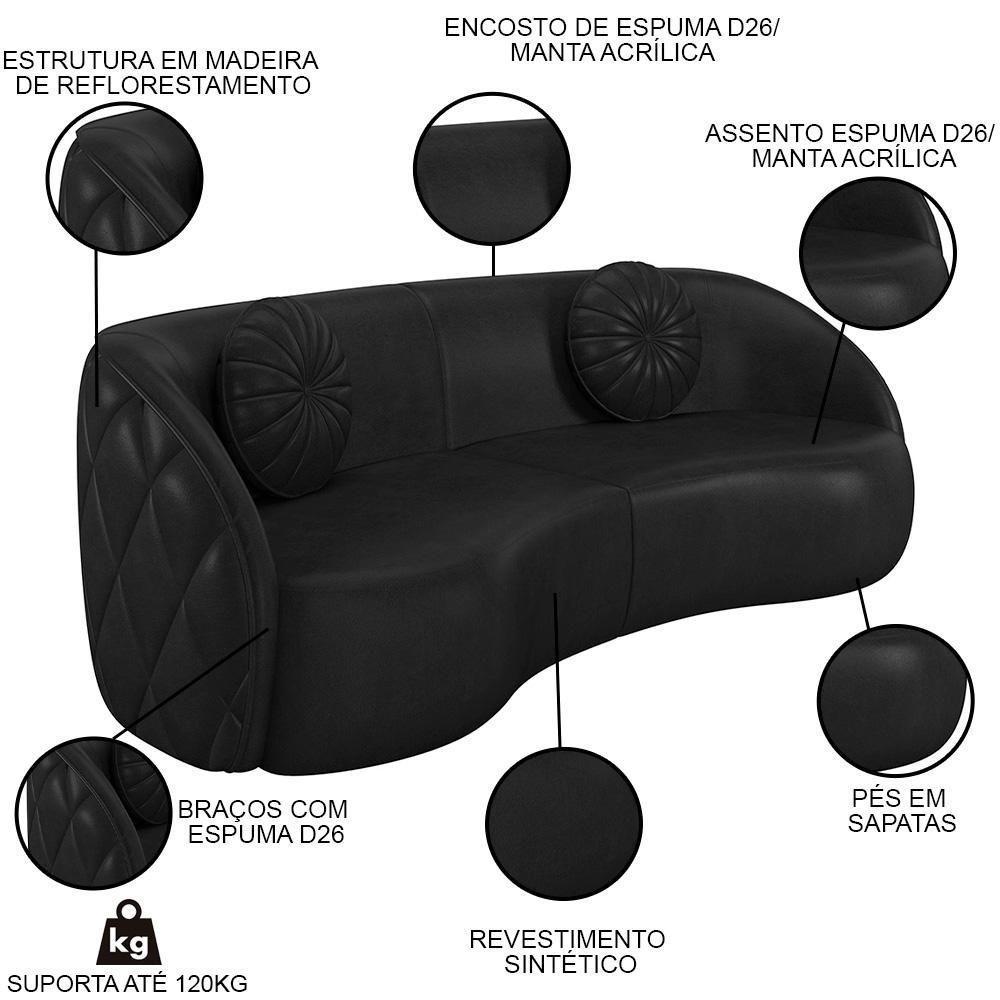 Sofá Decorativo 4 Lugares 318cm Com Almofadas E Poltrona Zion M22 Sintético Preto - Mpozenato - 5