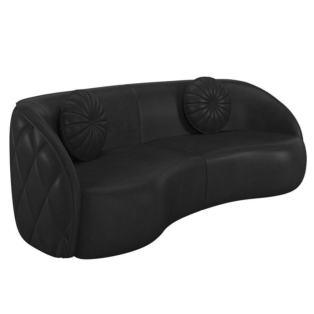 Sofá Decorativo 4 Lugares 318cm Com Almofadas E Poltrona Zion M22 Sintético Preto - Mpozenato - 7