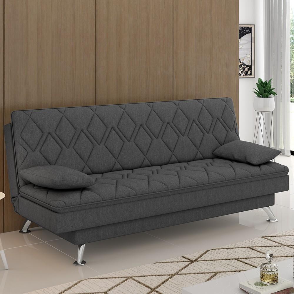 Sofá Cama Para Sala De Estar Quarto 193cm Bela M22 Linho Grafite - Mpozenato - 2