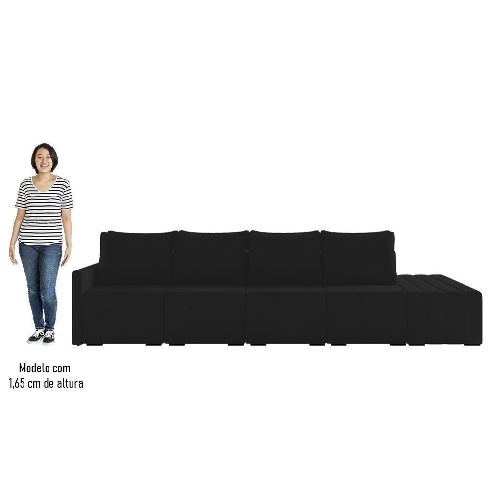 Sofá Ilha Modular Com Puff Para Sala Living 432cm Georgia K04 Veludo Preto - Mpozenato - 5
