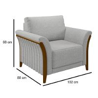 Kit Sofá Living 3 Lugares E Poltrona 102cm Pés Madeira Roya M22 Linho Cinza - Mpozenato - 3