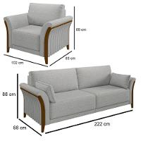 Kit Sofá Living 3 Lugares E Poltrona 102cm Pés Madeira Roya M22 Linho Cinza - Mpozenato - 9