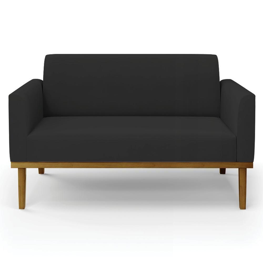 Sofá Namoradeira E 1 Poltrona Base Madeira Castanho Maressa Veludo Preto - Ibiza - 6