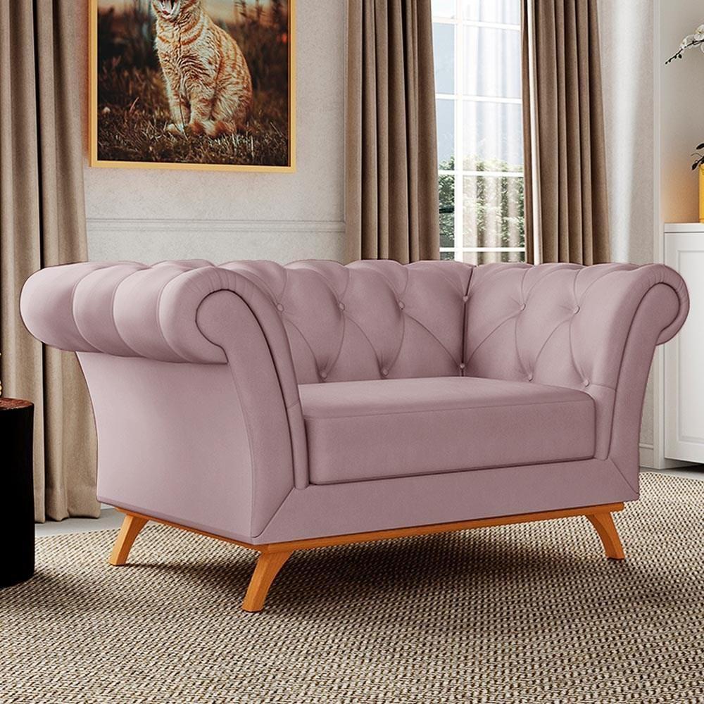 Sofá 150cm 2 Lugares Base Madeira Império C-305 Veludo Rosê - Domi - 2