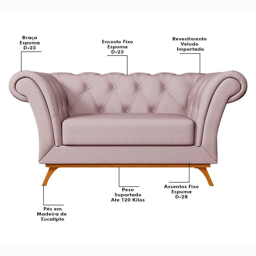 Sofá 150cm 2 Lugares Base Madeira Império C-305 Veludo Rosê - Domi - 3