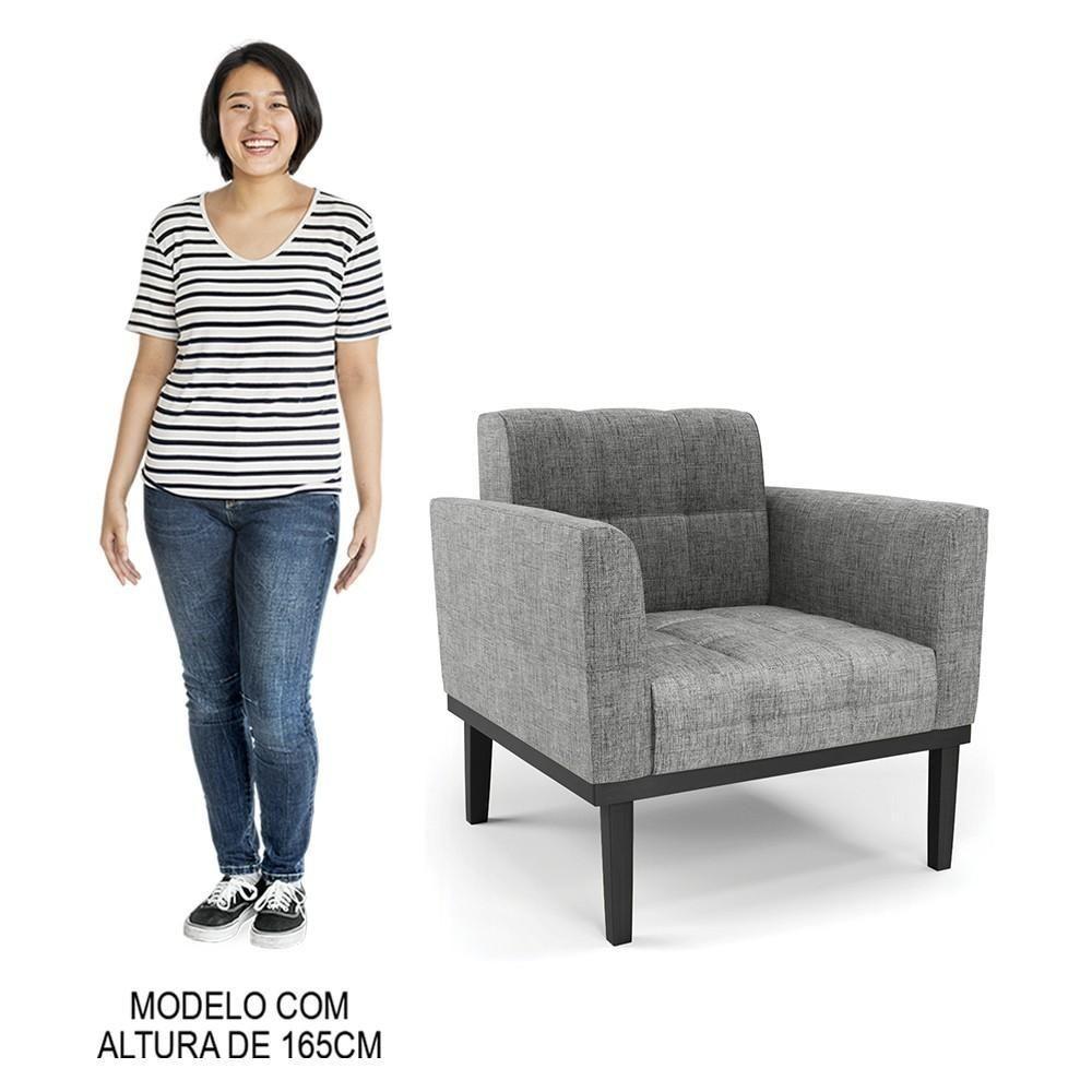 Sofá Namoradeira E 1 Poltrona Base Madeira Preto Ana Linho Grafite - Ibiza - 7