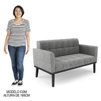 Sofá Namoradeira E 1 Poltrona Base Madeira Preto Ana Linho Grafite - Ibiza - 6