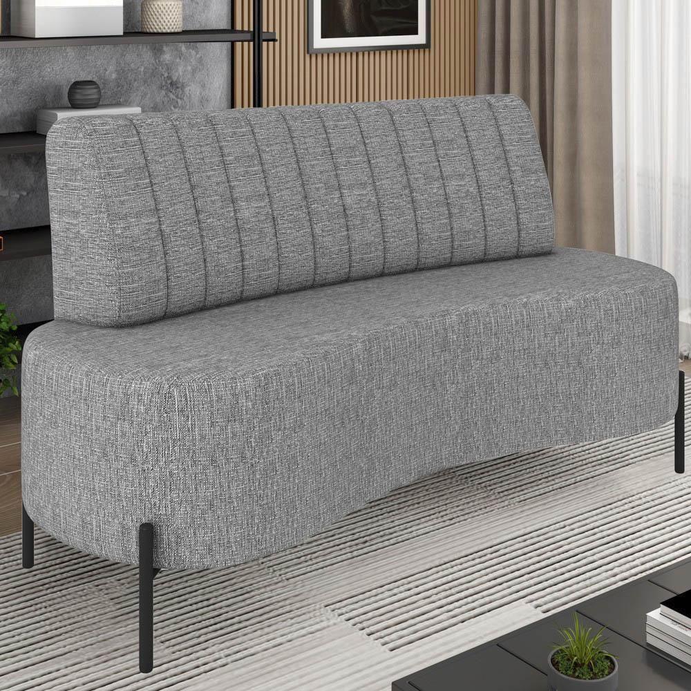 Sofá 2 Lugares 135cm Pés Aço Preto Tamar K04 Linho Cinza - Mpozenato - 2