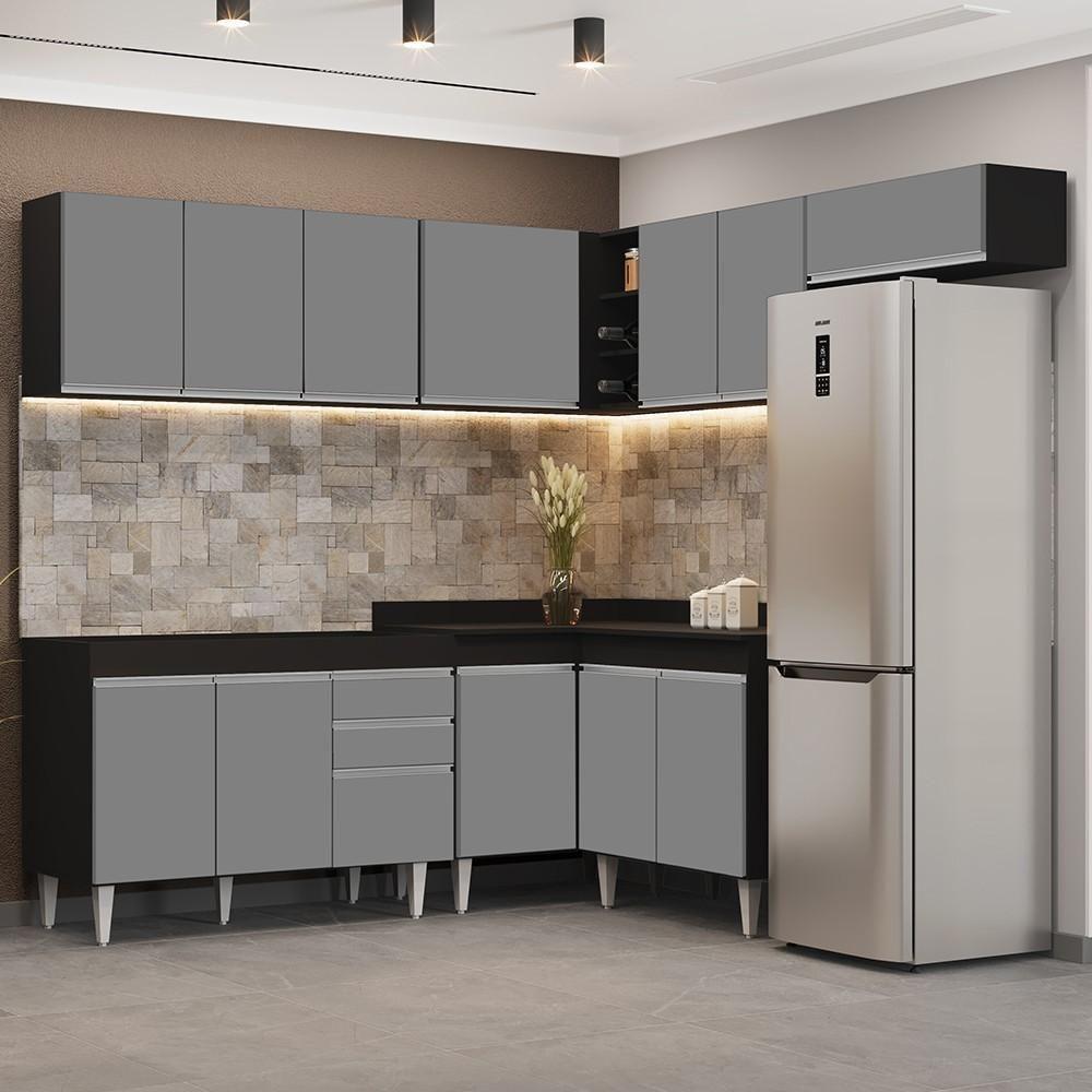 Armário De Cozinha Modulado De Canto 7 Peças Cp19 Balcão Sem Tampo Preto/cinza - Lumil - 2