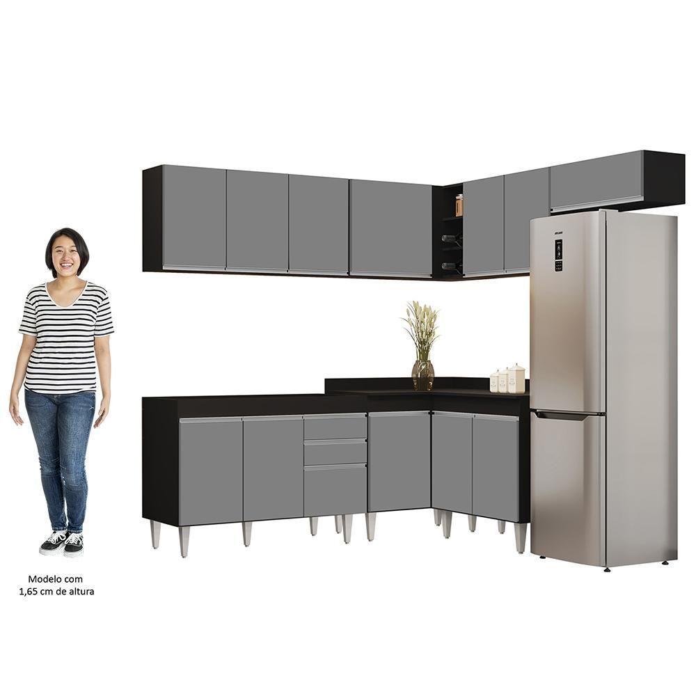 Armário De Cozinha Modulado De Canto 7 Peças Cp19 Balcão Sem Tampo Preto/cinza - Lumil - 5