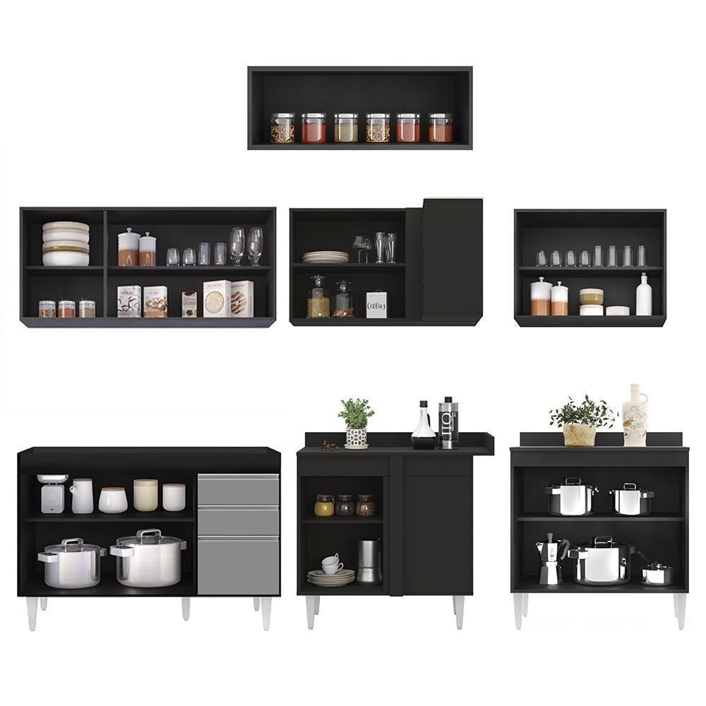 Armário De Cozinha Modulado De Canto 7 Peças Cp19 Balcão Sem Tampo Preto/cinza - Lumil - 6