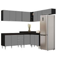 Armário De Cozinha Modulado De Canto 7 Peças Cp19 Balcão Sem Tampo Preto/cinza - Lumil - 1