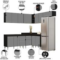 Armário De Cozinha Modulado De Canto 7 Peças Cp19 Balcão Sem Tampo Preto/cinza - Lumil - 3