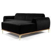 Sofá 245cm 4 Lugares Com Chaise Direito Pés Gold Molino C-300 Veludo Preto - Domi - 1