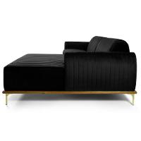 Sofá 245cm 4 Lugares Com Chaise Direito Pés Gold Molino C-300 Veludo Preto - Domi - 6