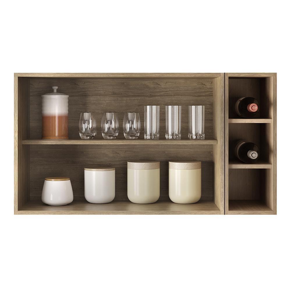 Armário De Cozinha Aéreo Califórnia 100cm E Nicho Garrafeiro Castanho/cinza - Lumil - 5