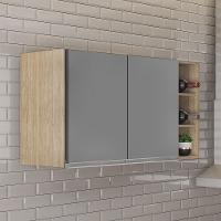 Armário De Cozinha Aéreo Califórnia 100cm E Nicho Garrafeiro Castanho/cinza - Lumil - 2