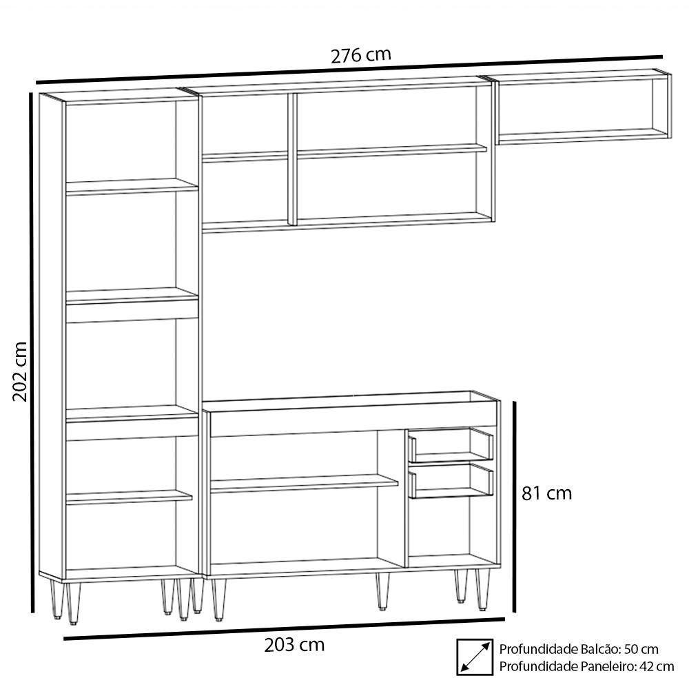 Armário De Cozinha Modulada 4 Peças Cp10 Balcão Preto - Lumil - 4