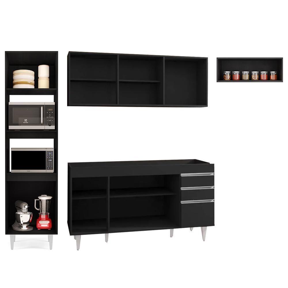 Armário De Cozinha Modulada 4 Peças Cp10 Balcão Preto - Lumil - 5